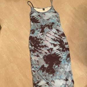 SHEIN Blue and Brown Tie-Dye Midi Dress